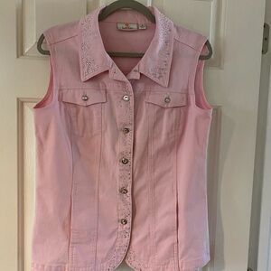 Quacker Factory Pink Glitzy Denim Vest